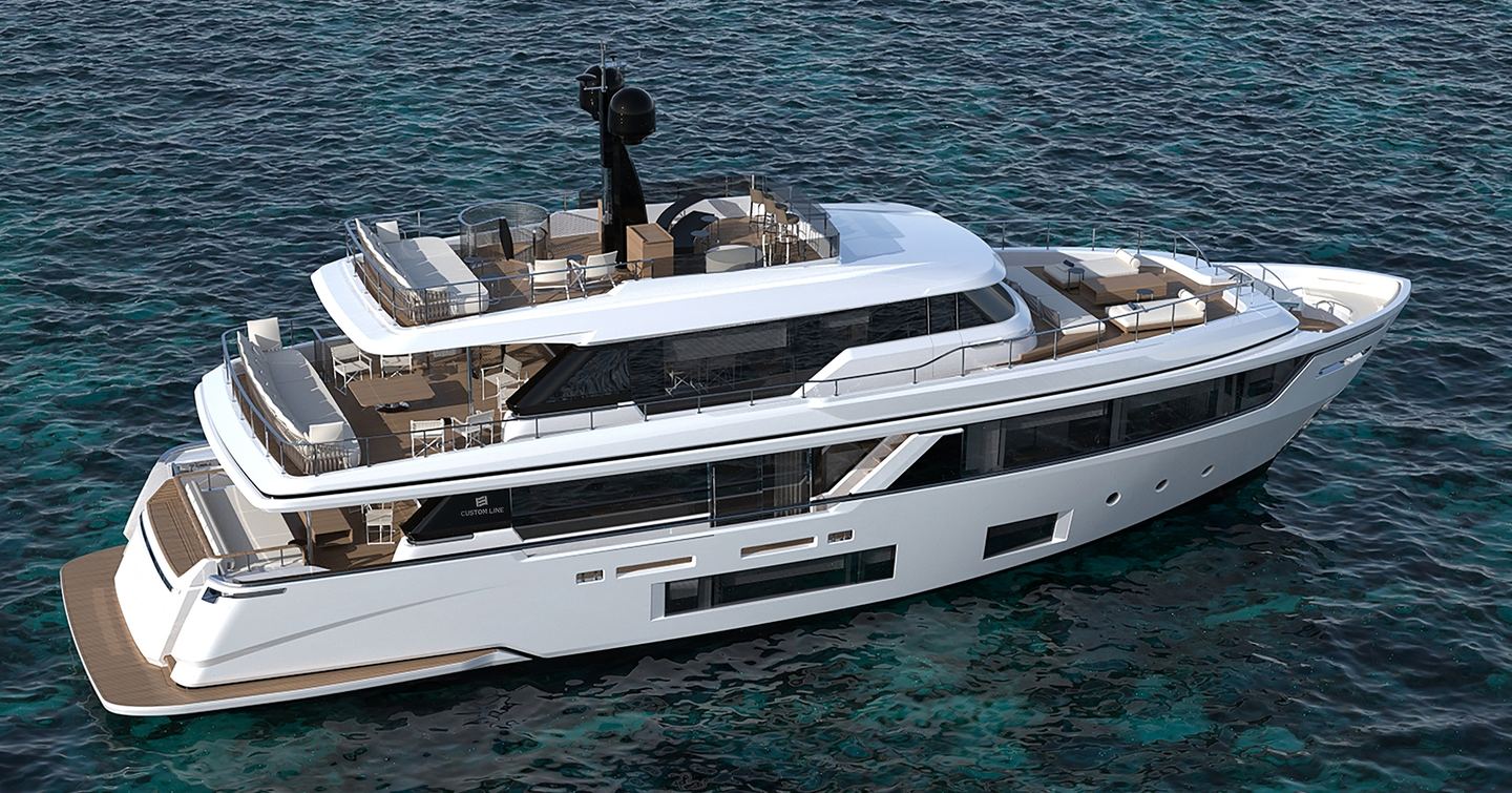 Custom line Navetta 30 motor yacht at anchor