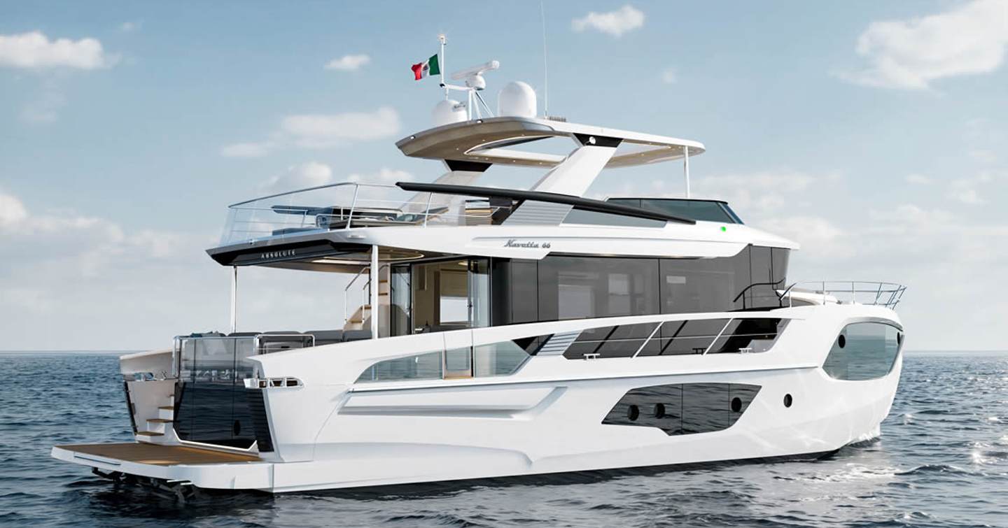 Absolute Navetta 66 motor yacht at anchor stern view 