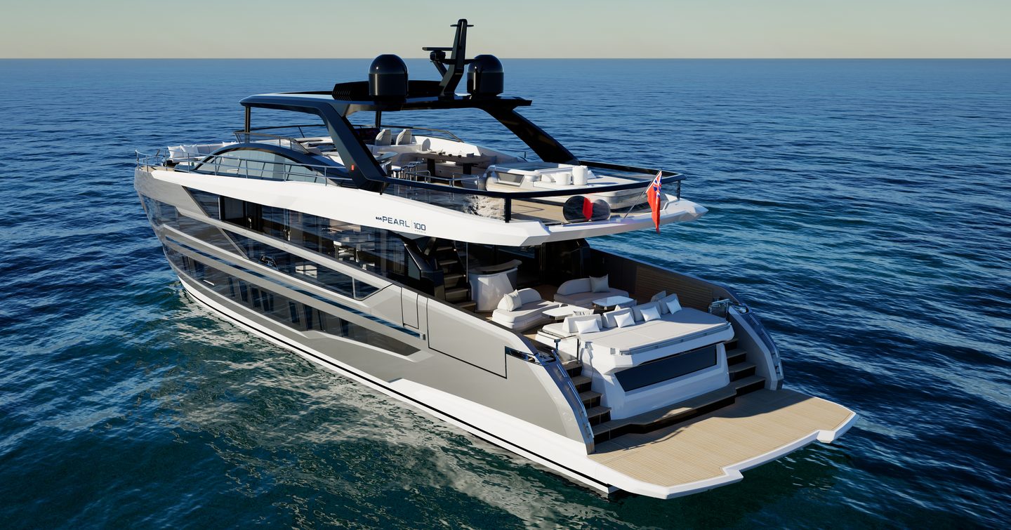 Pearl 100 Hybrid motor yacht at anchor