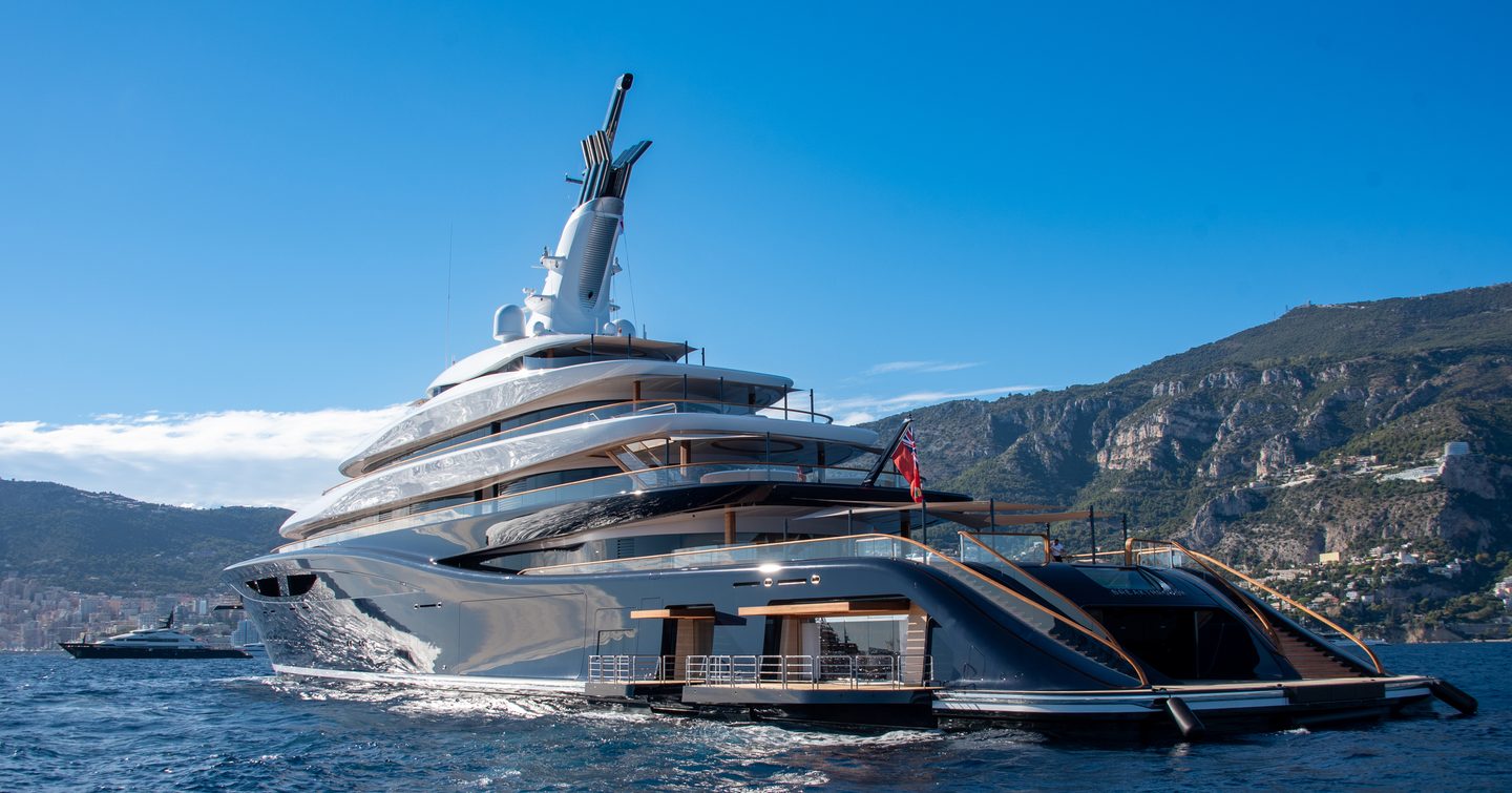 Superyacht Breakthrough anchored at the 2025 Monaco Yacht Show 