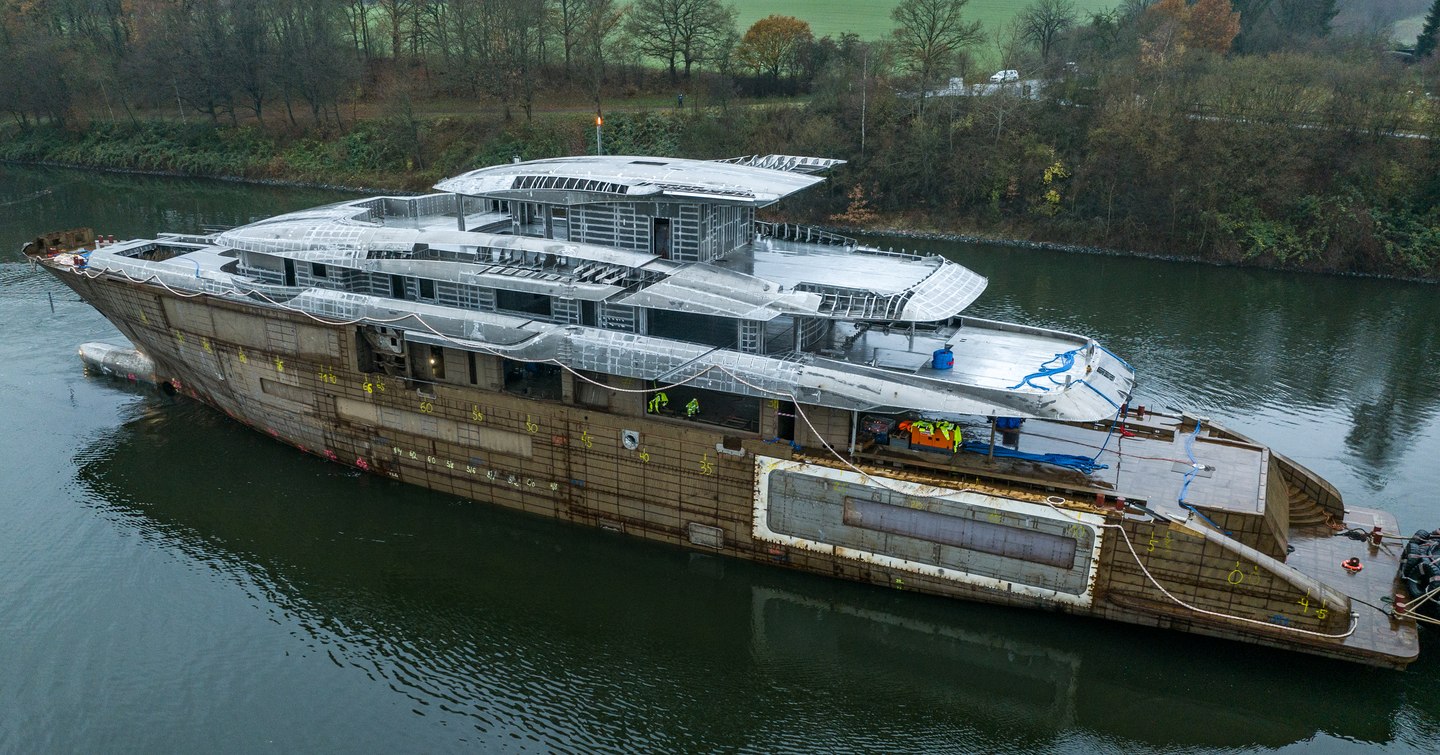 Abeking 6516 superyacht under construction on the Kiel canals