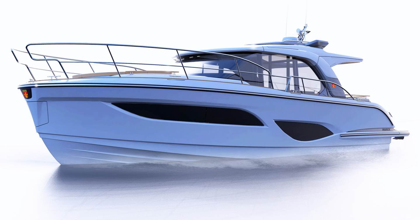 A render of the Marex 440 port-side exterior