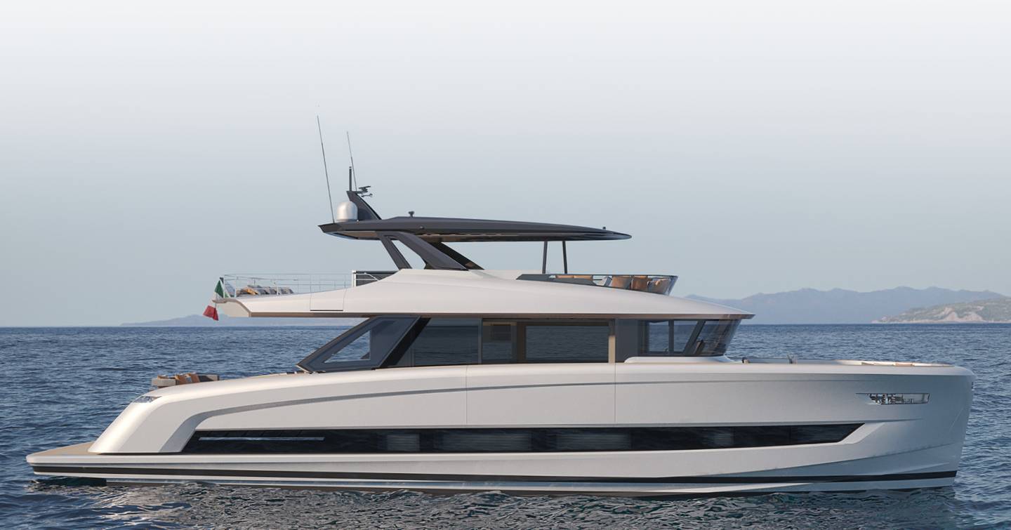 Rendering of Solaris Power 70 Long Range Boat at anchor 