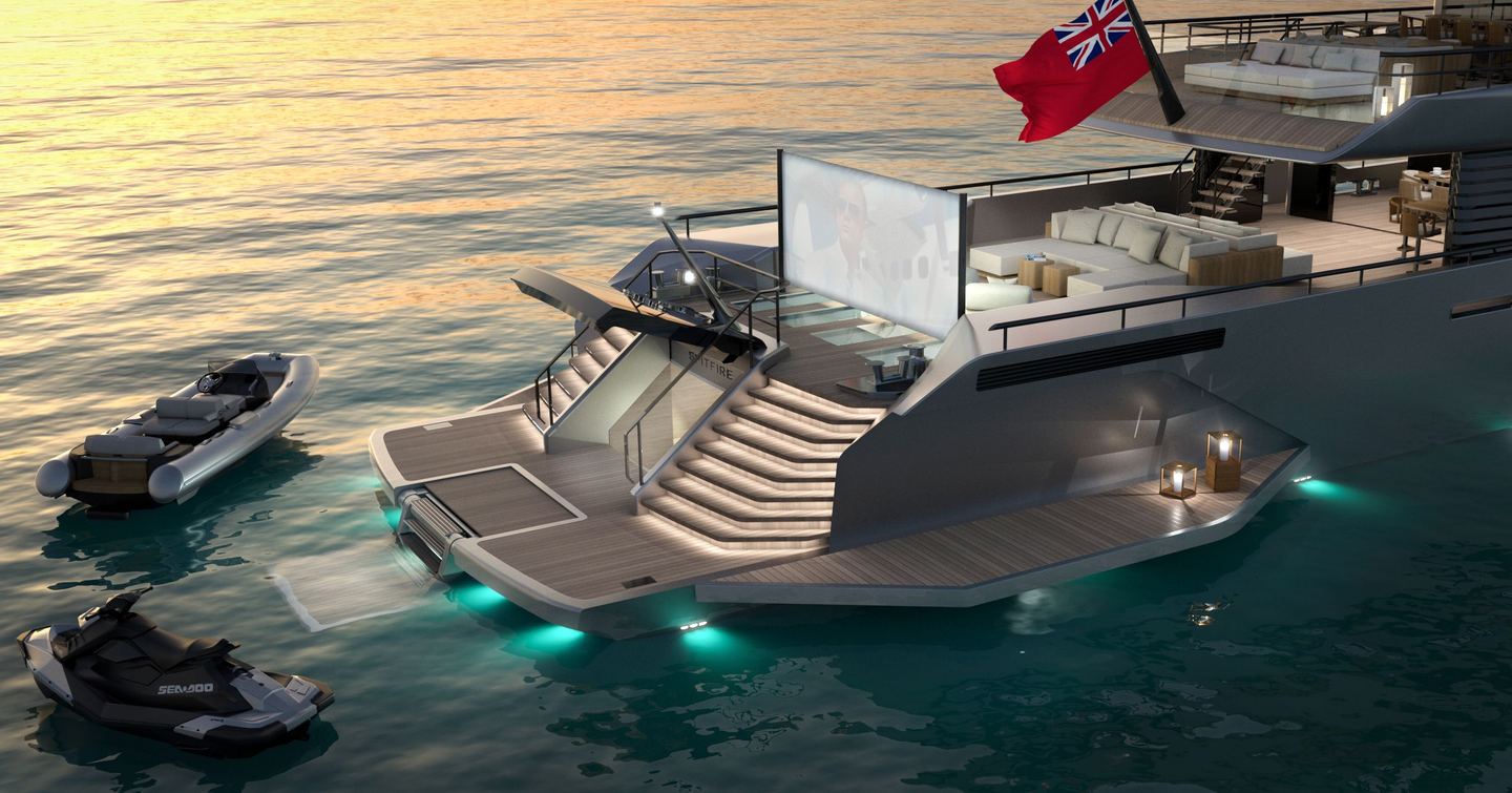 Rendering of superyacht Spitfire's aft