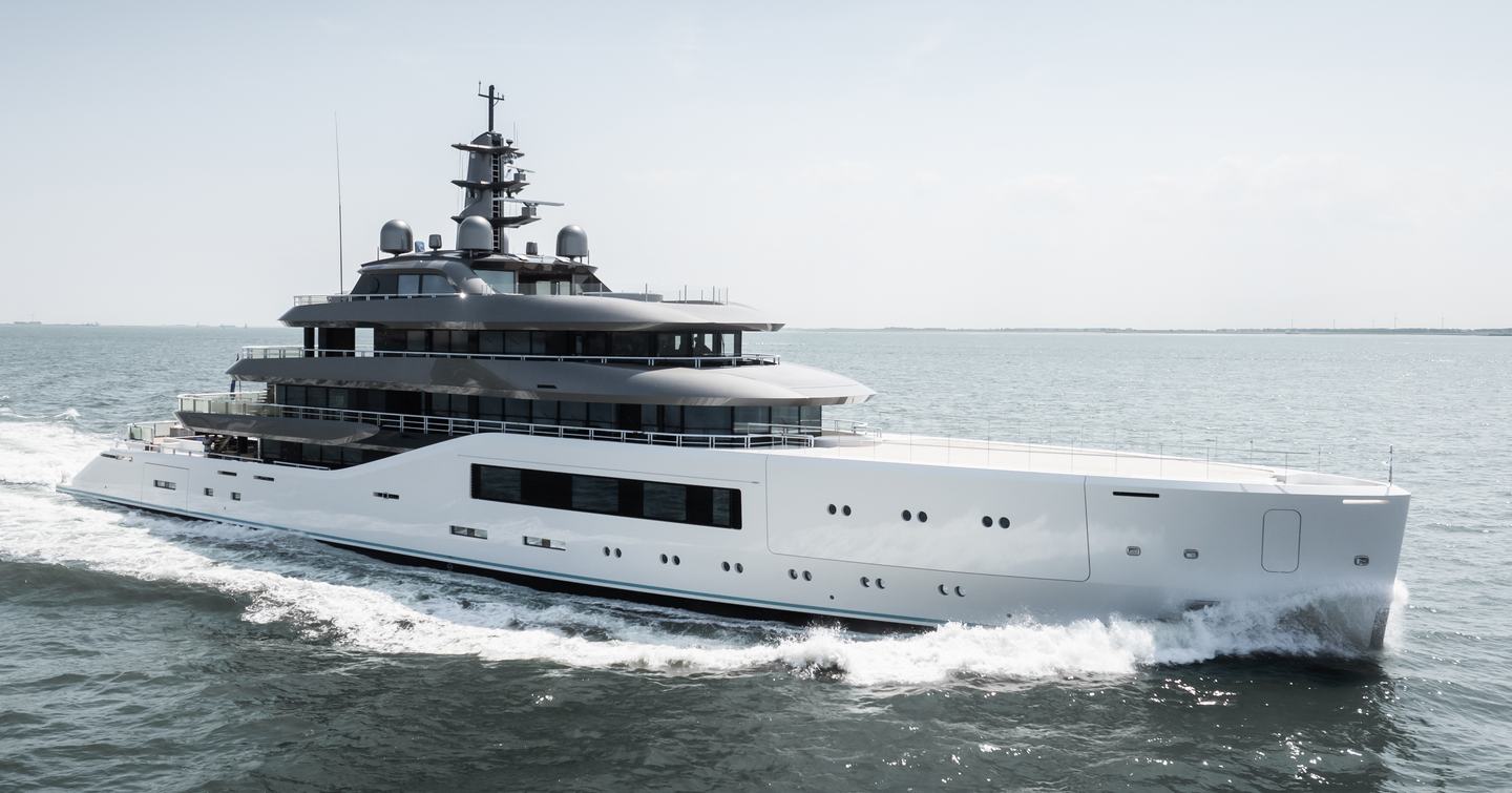 Amels 80 superyacht under way