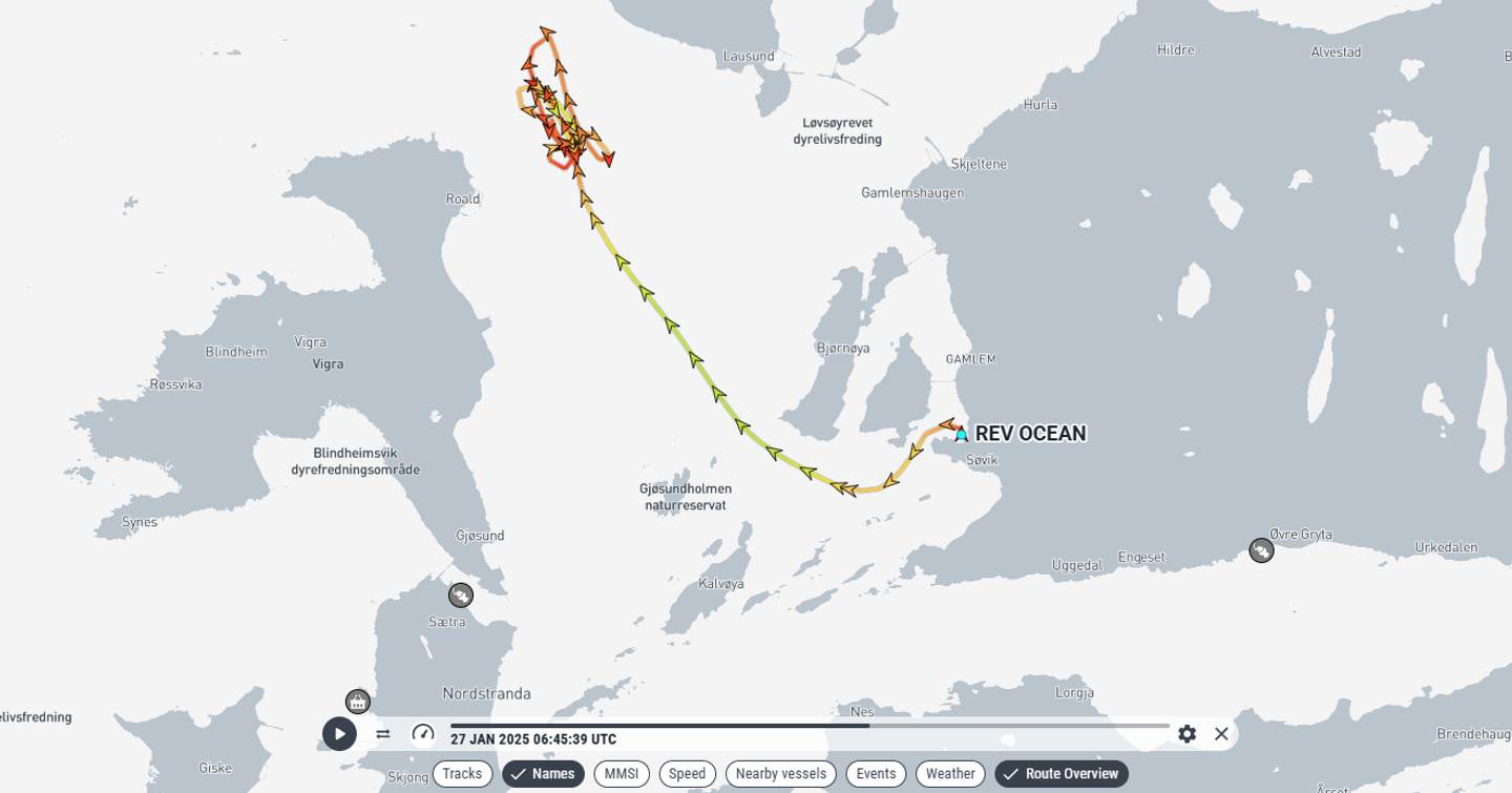 Superyacht REV Ocean's Sea Trial Map