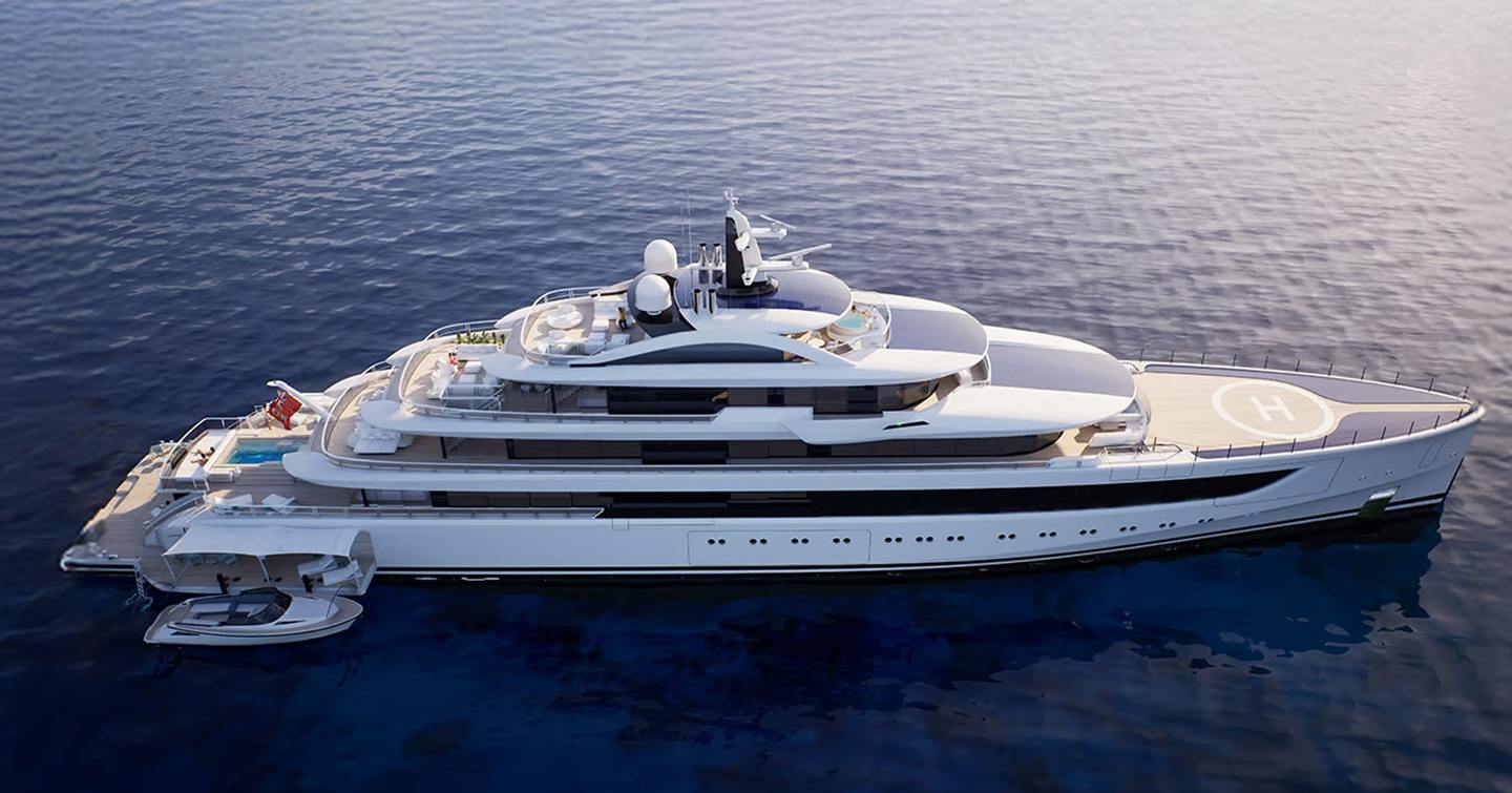 Benetti superyacht Project Life at anchor side view 