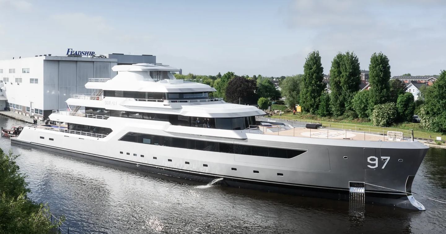 Superyacht Valor outside the Feadship shipyard 