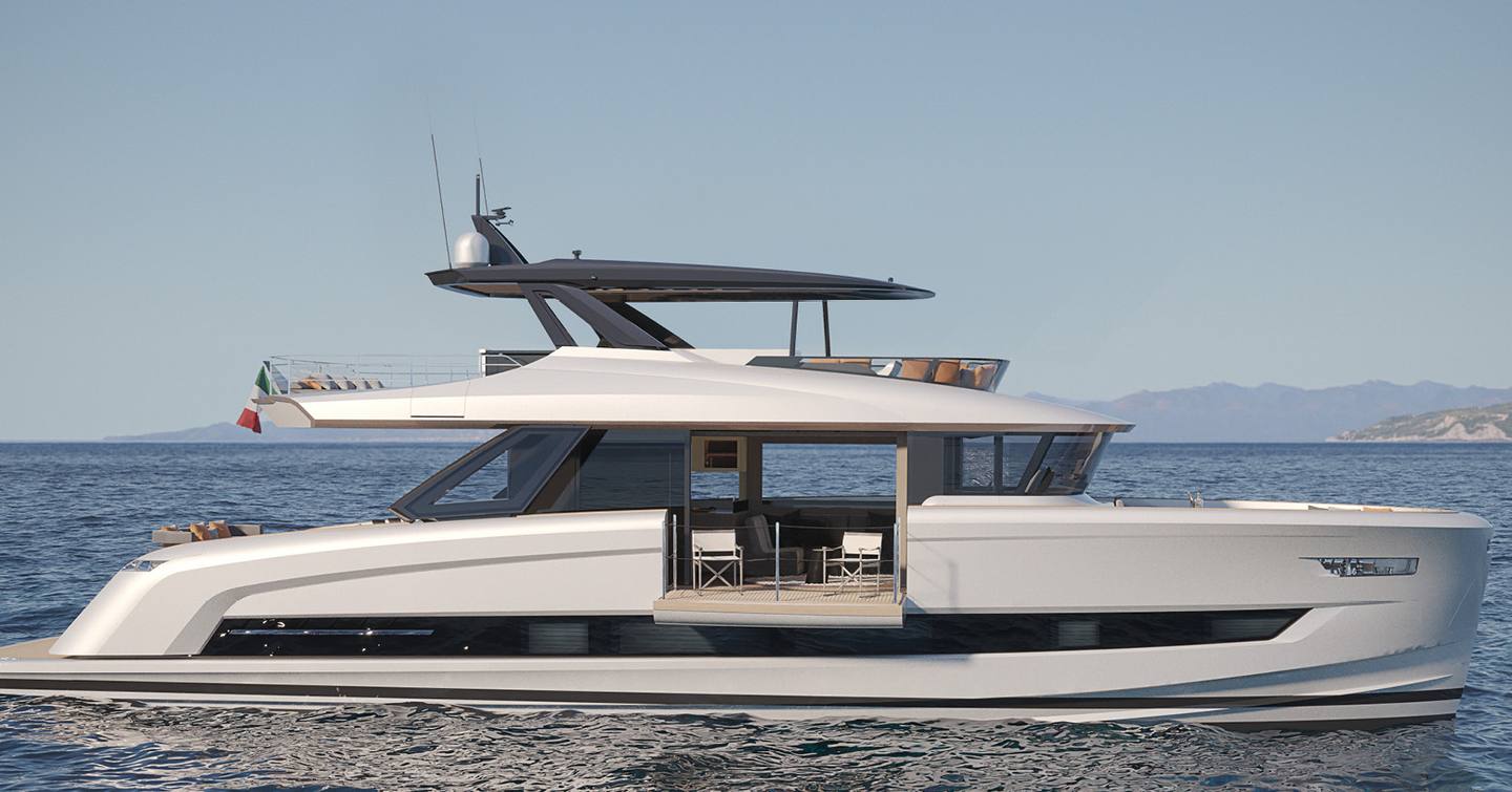 Solaris Power 70 Long Range yacht at anchor side view 