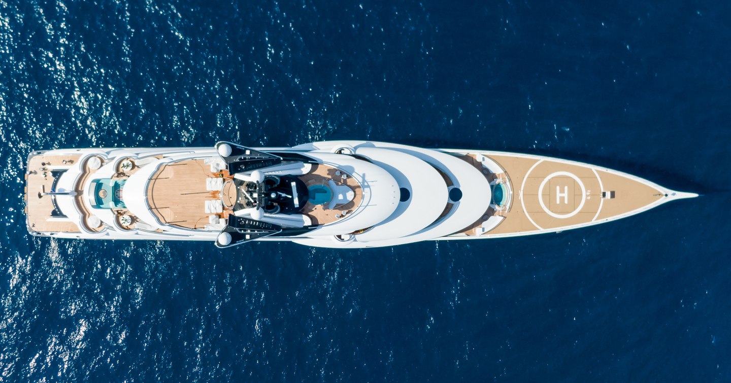Aerial view of superyacht Kismet
