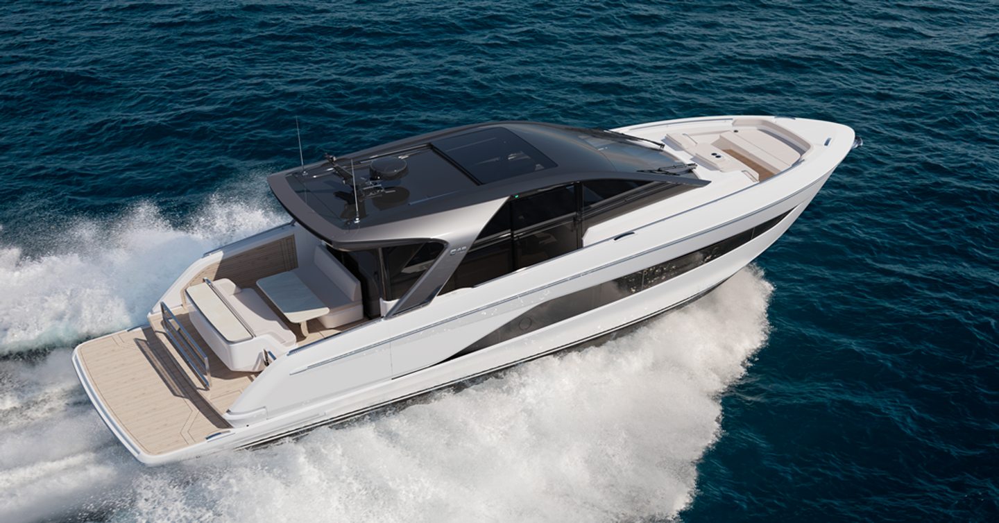 Rendering of Princess C48 Deck Saloon motor yacht running