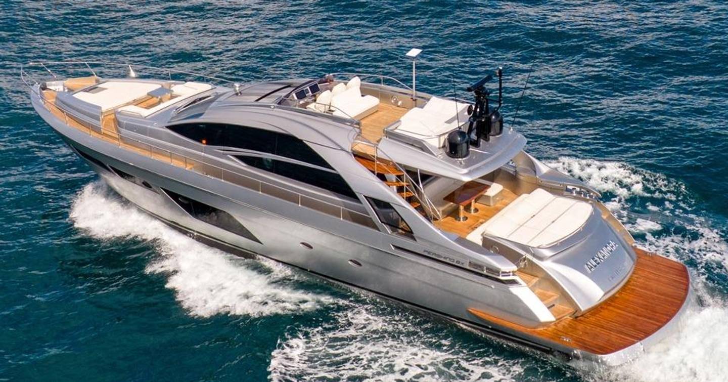 Pershing motor yacht Alexandra underway side view 