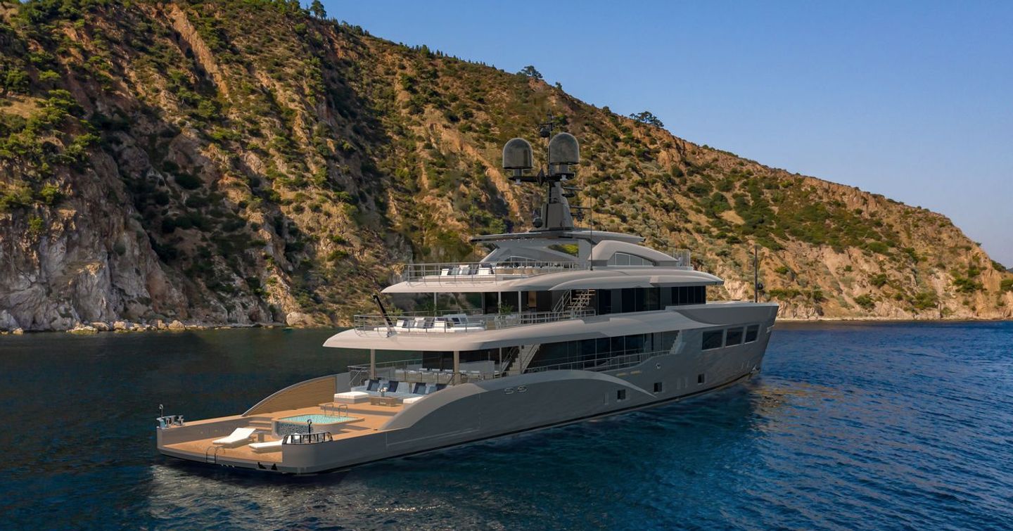 NB90 at anchor stern view