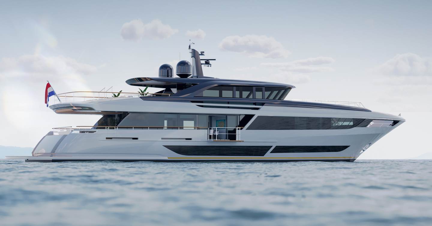 Rendering of Project May superyacht under way
