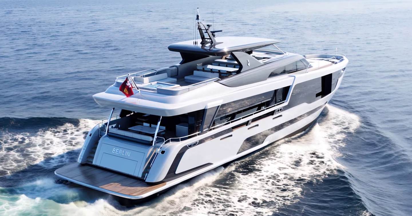 Rendering of Van der Valk motor yacht Project Berlin under way 