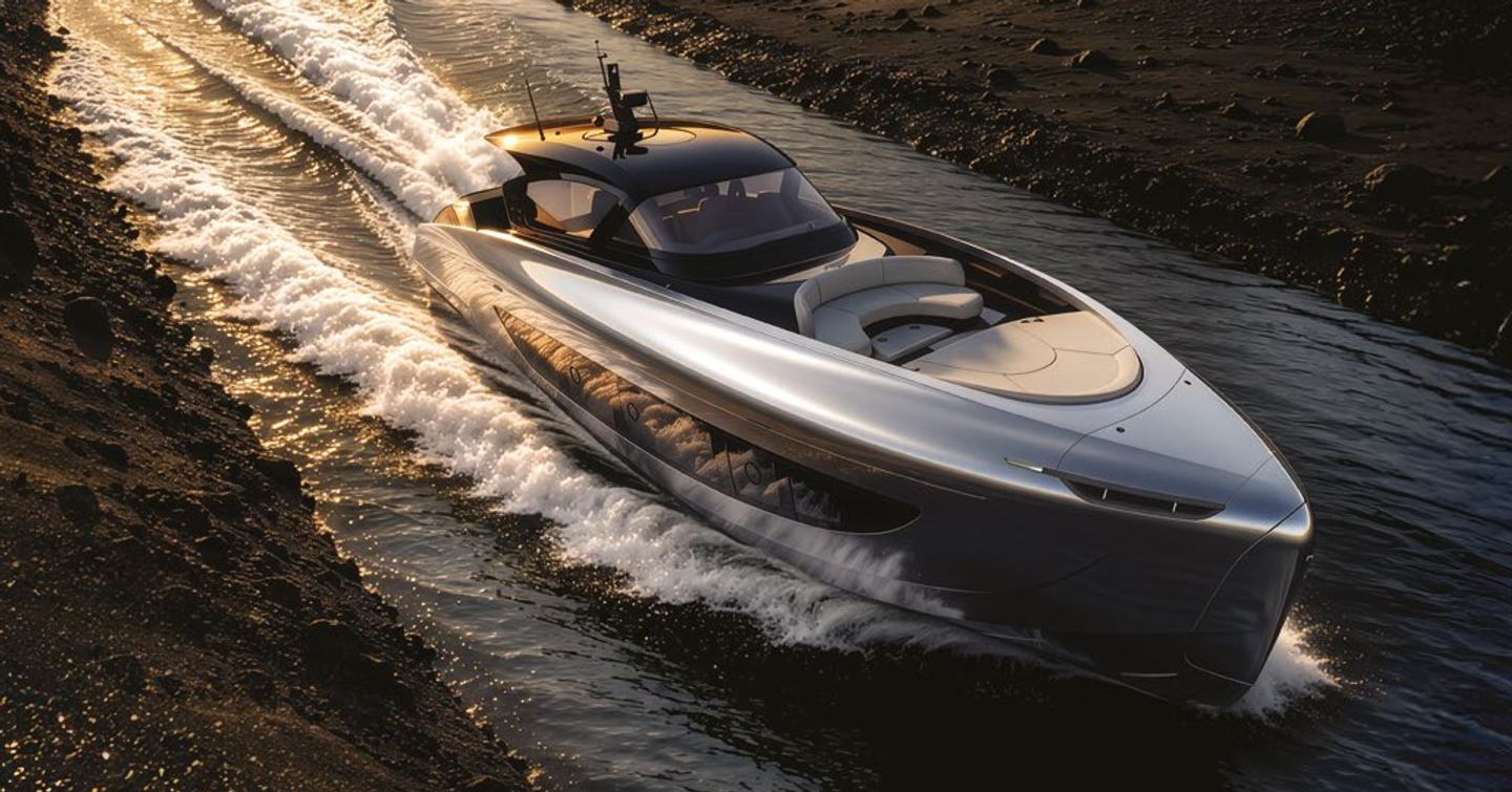 Rendering of ICONA 70 motor yacht under way at speed 