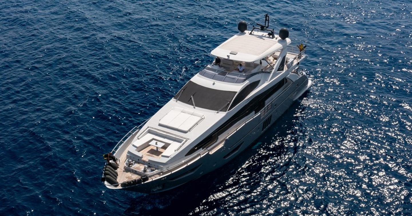 Azimut motor yacht Anastasia V at anchor foredeck view 