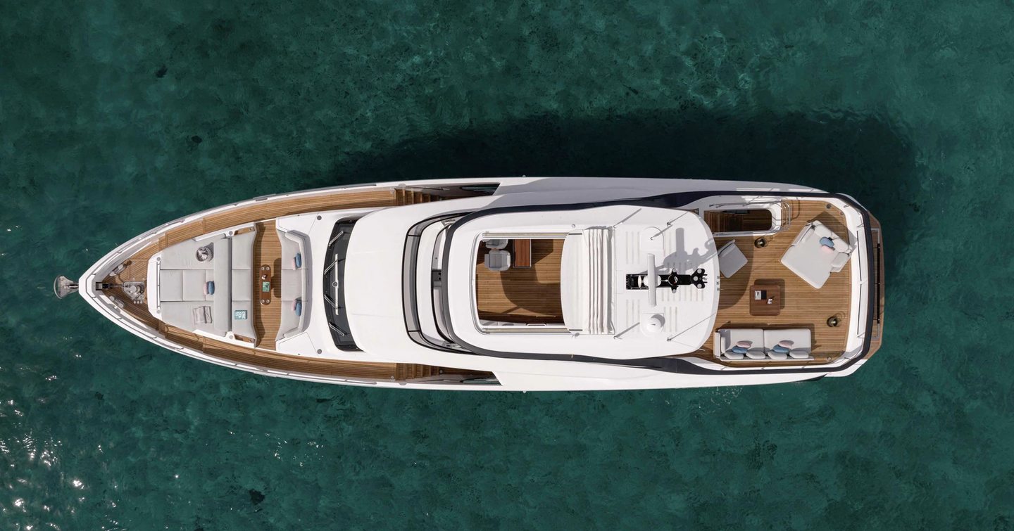 Azimut motor yacht Marybelle at anchor aerial view 