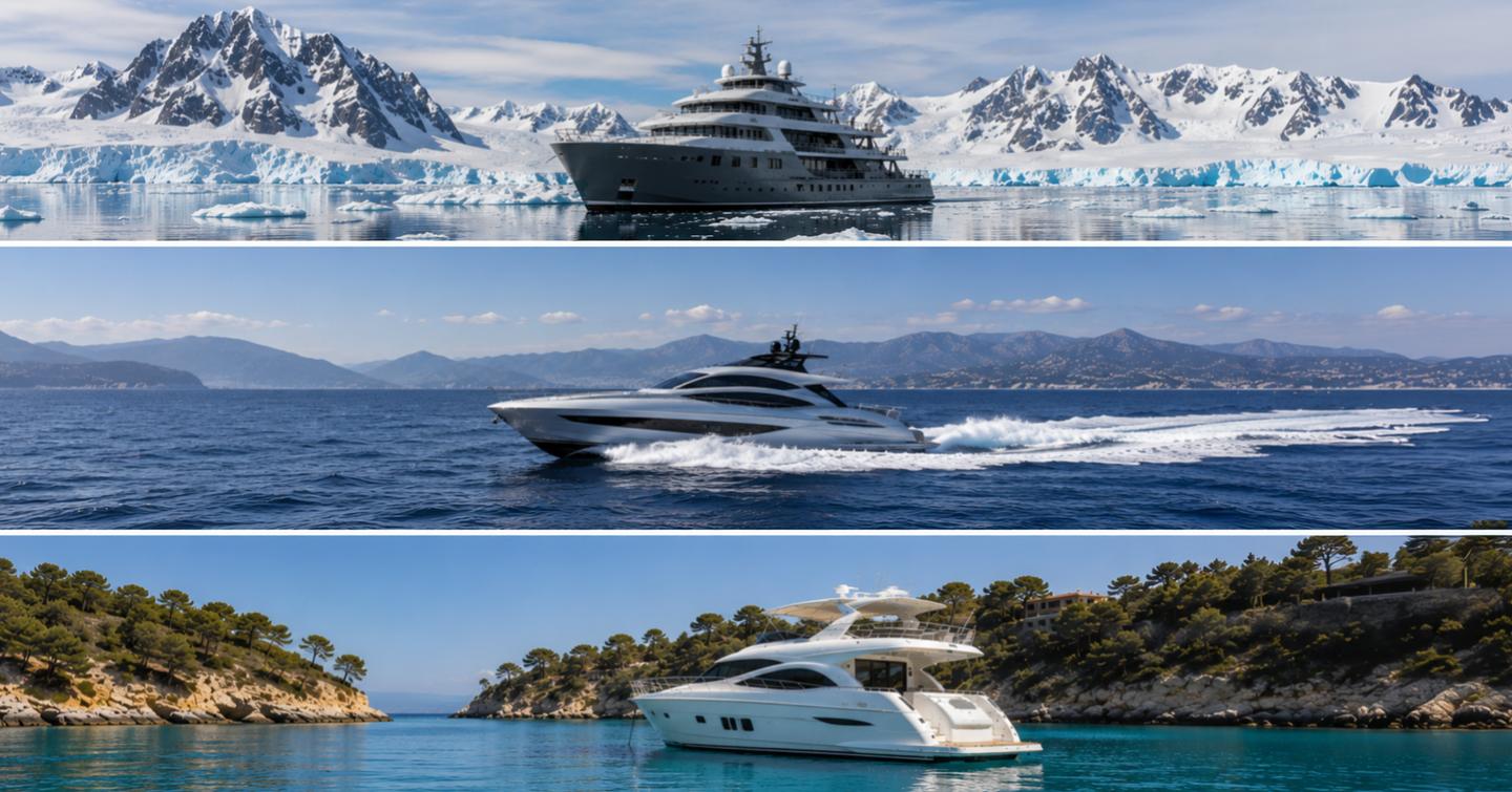 Luxury yachts across three diverse landscapes