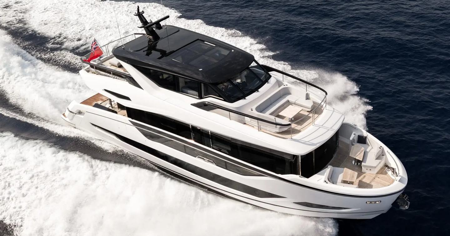 Sunseeker 82 Ocean Enclosed motor yacht under way 