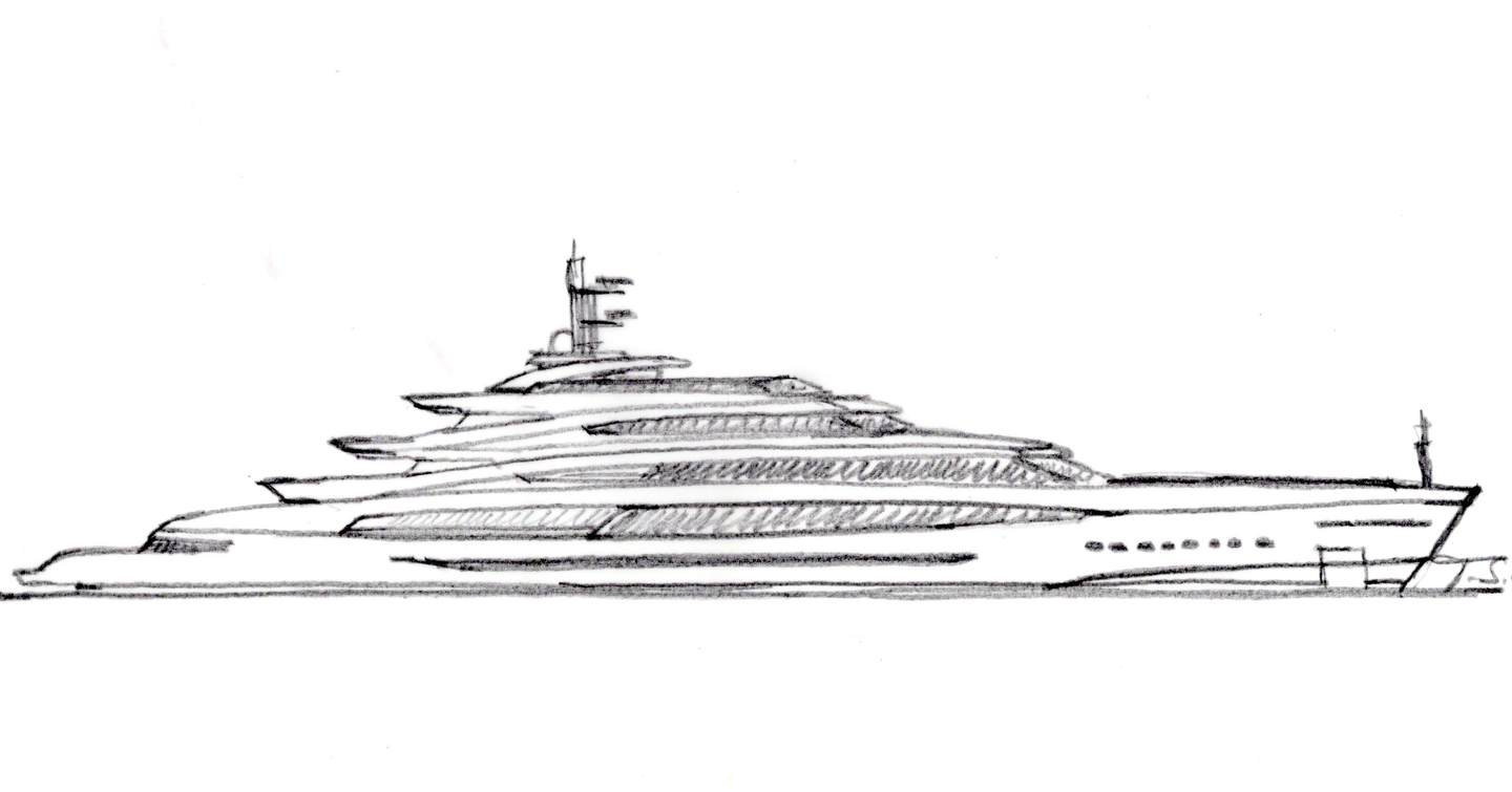 Initial drawing of a superyacht deisgn by Tommaso Spadolini.