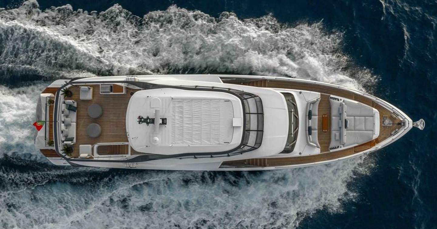 Azimut motor yacht St Jude underway aerial view 