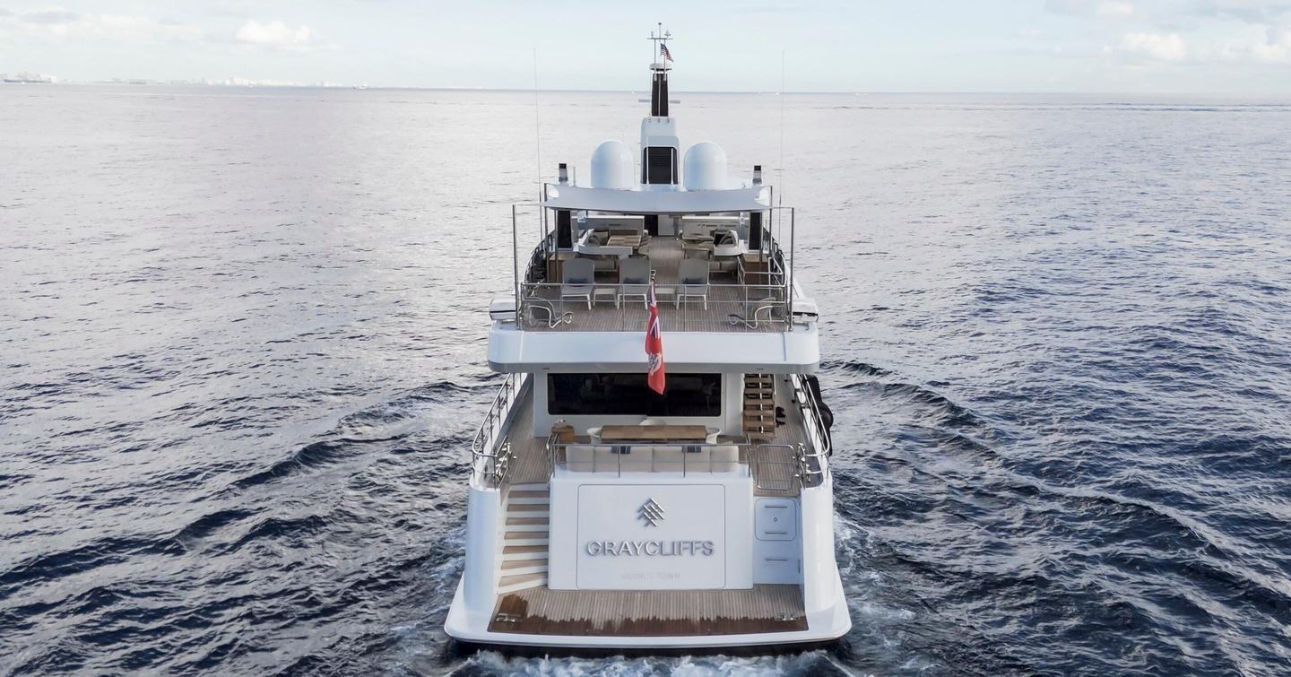 Feadship motor yacht Graycliffs stern view of decks