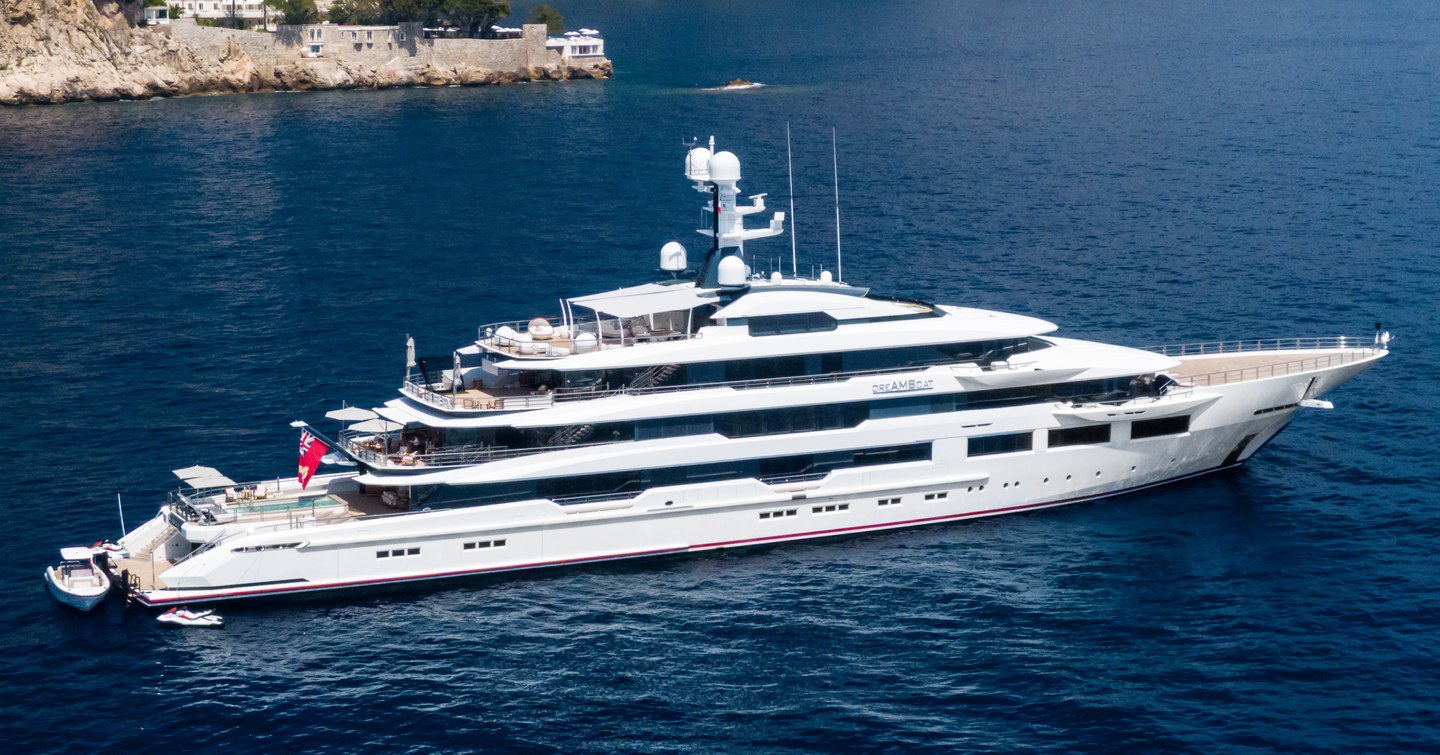 Oceanco superyacht DreAMBoat at anchor side view 