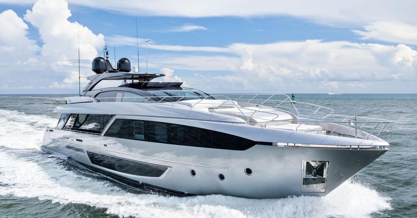 Riva motor yacht Riva Royale underway at speed 