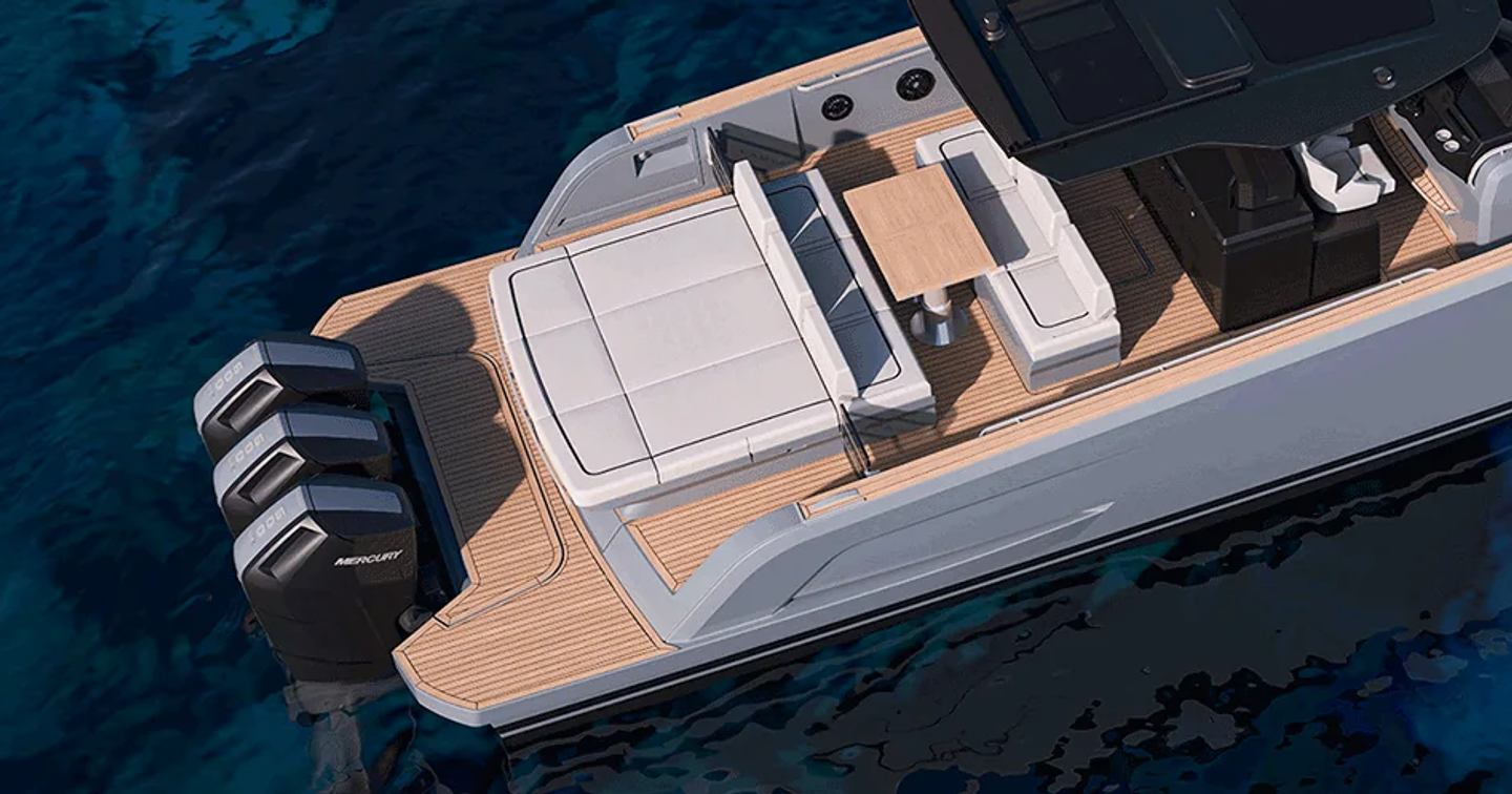 Aerial Rendering of Pardo 43 R boat at anchor 