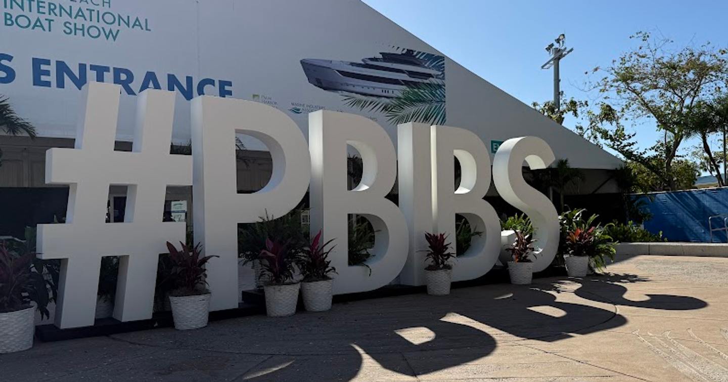 PBIBS sign outside Palm Beach Boat Show 2025