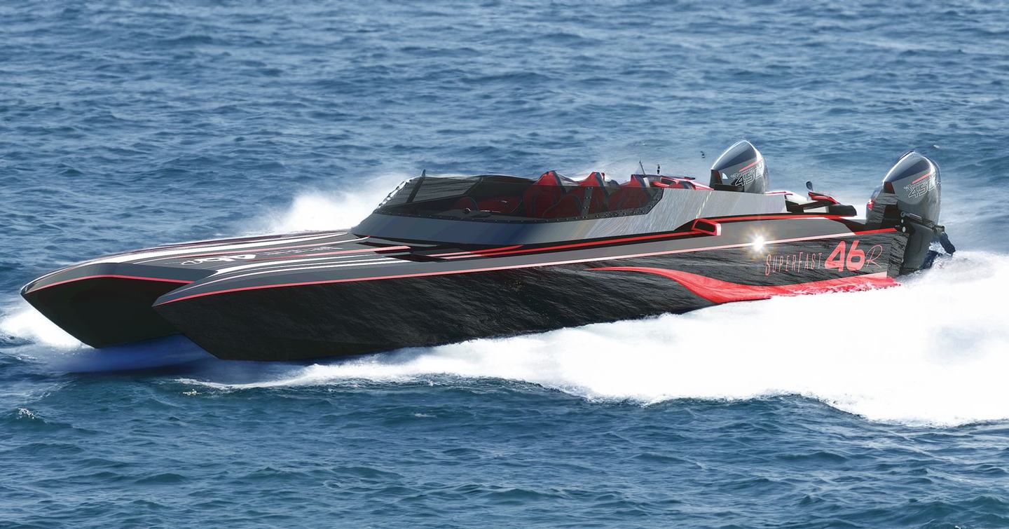 Rendering of VisionF Superfast 46 Speedboat under way