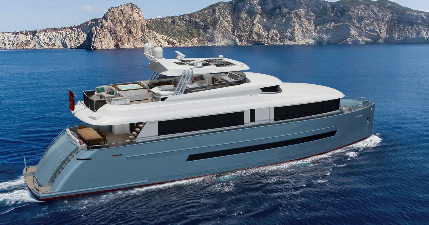 Rendering of StellarONE ST88 motor yacht under way