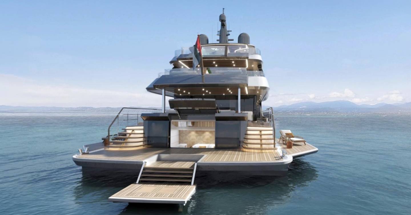  Majesty 160 superyacht at anchor view of beach club 