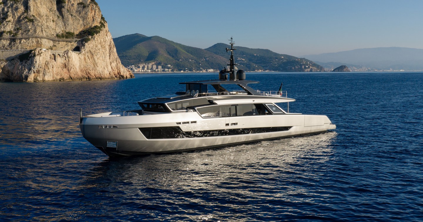 ISA yacht Fast Naan at anchor side view 