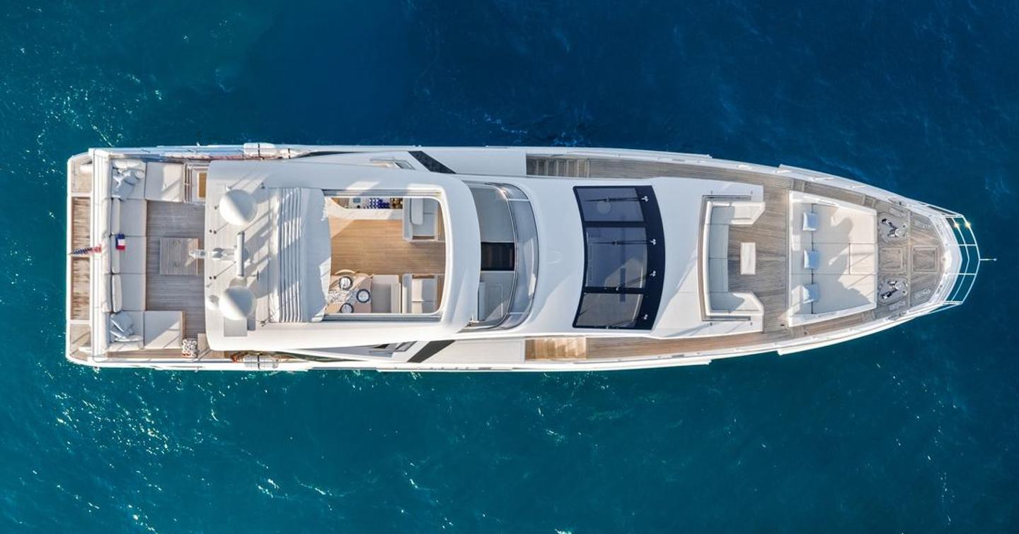  Azimut motor yacht Mastermind at anchor aerial view 