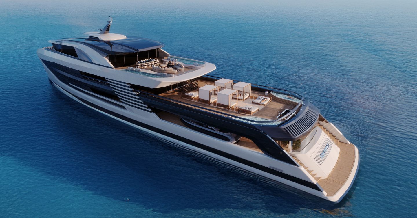 Rendering of Cantieri di Pisa Super Polaris 70 explorer yacht at anchor