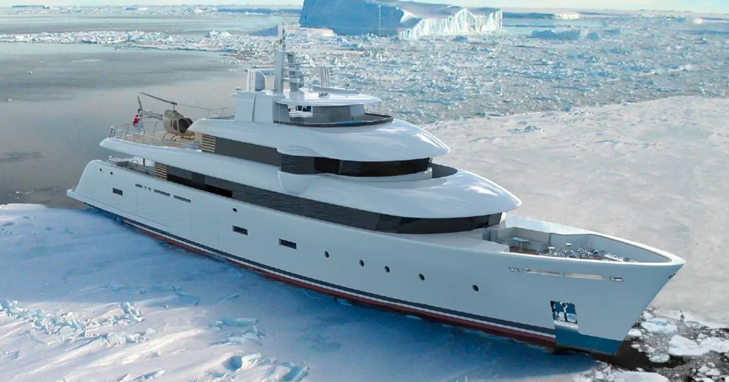 Rendering of superyacht RMK 126 explorer yacht sailing through ice 