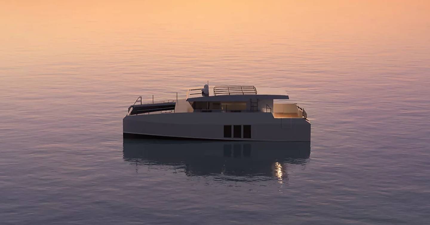 Rendering of Archipelago 47 Explorer Catamaran in front of sunset