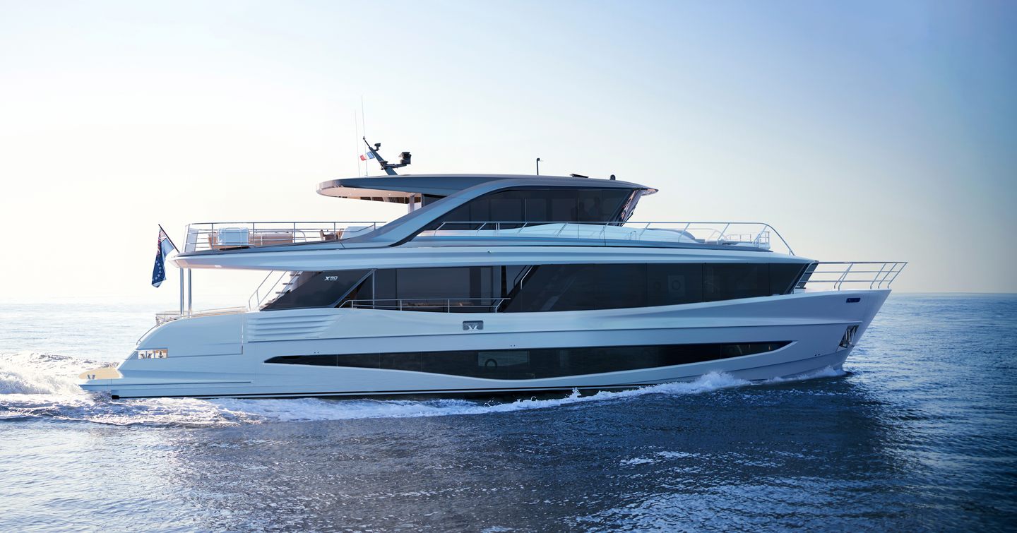 Rendering of Princess X90 motor yacht under way
