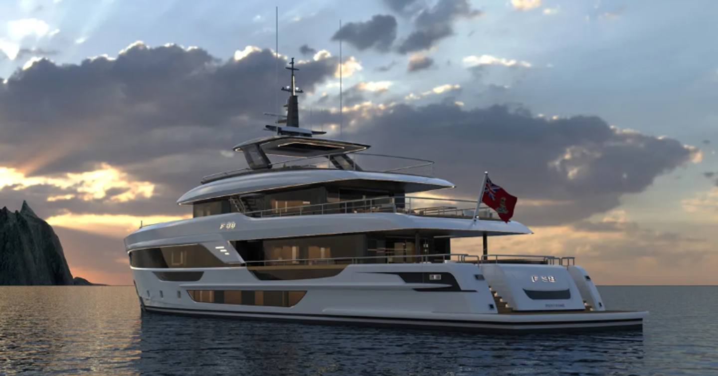 A port-side, stern view of the Falcon Yachts FY38 at sea