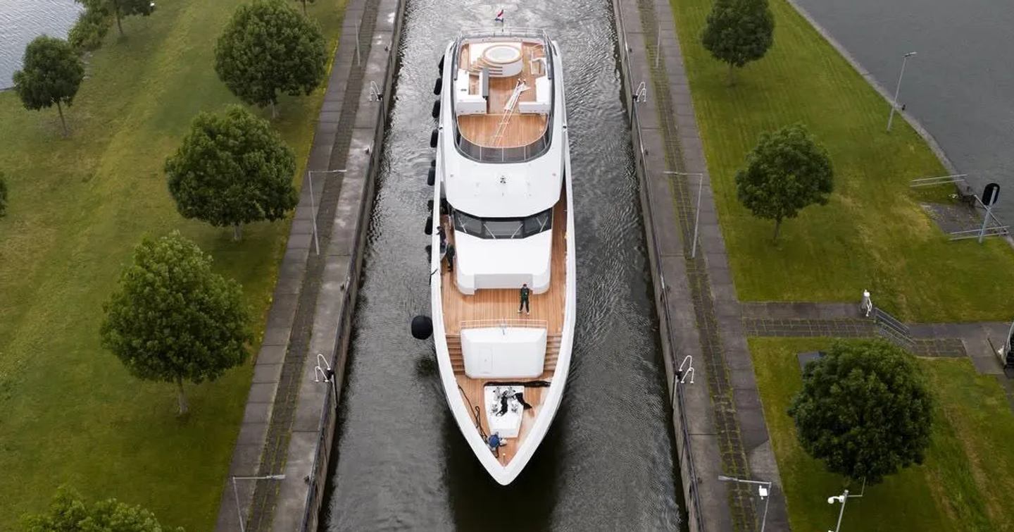 Heesen superyacht Project Sophia en route to sea trials aerial view