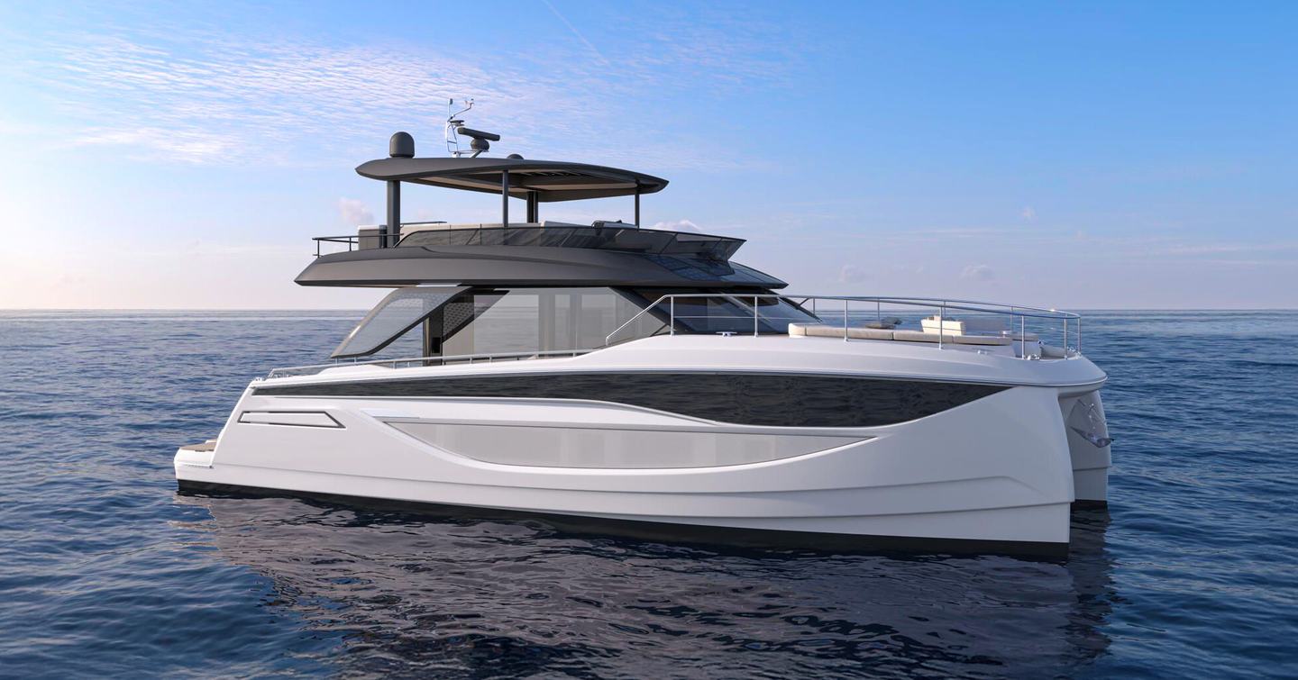 Rendering of catamaran at anchor 