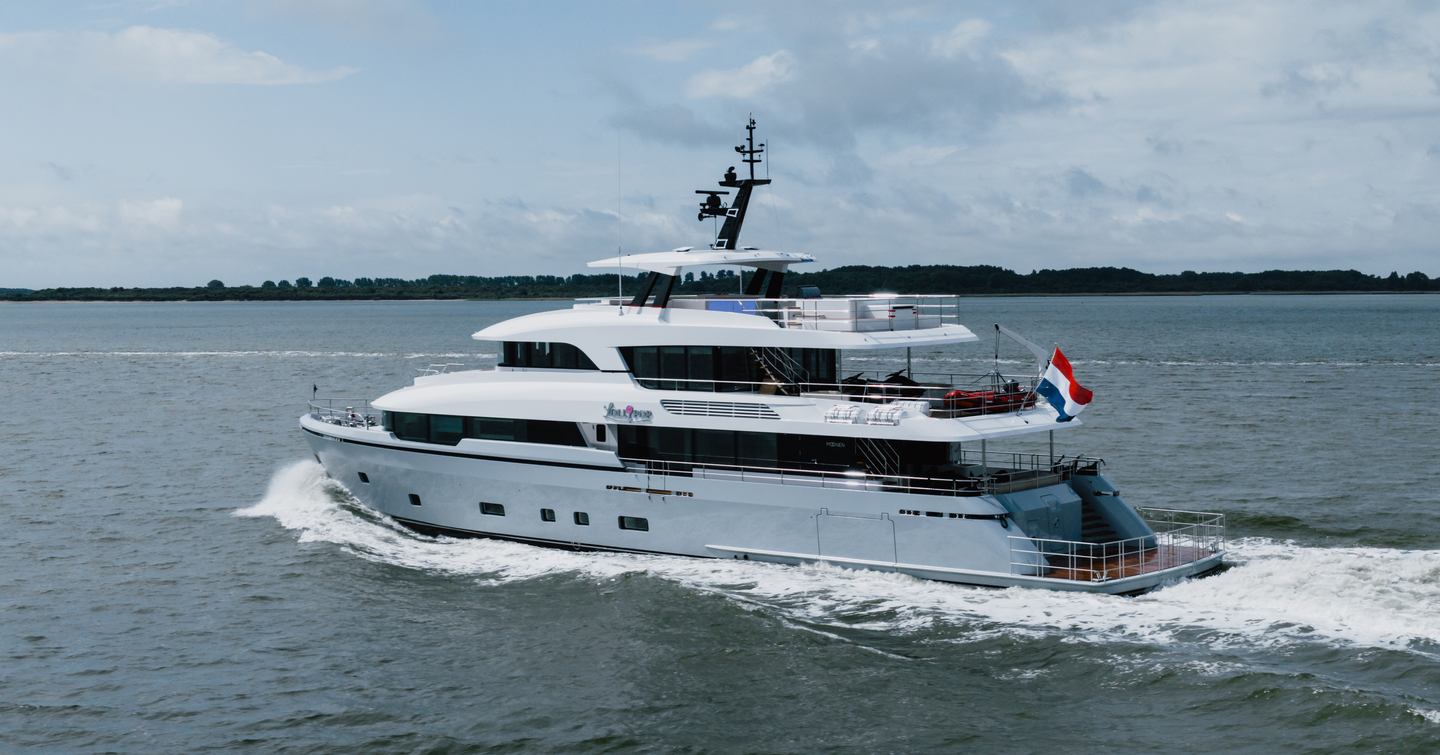 Moonen 122 Martinique Superyacht Lollipop under way on sea trials 
