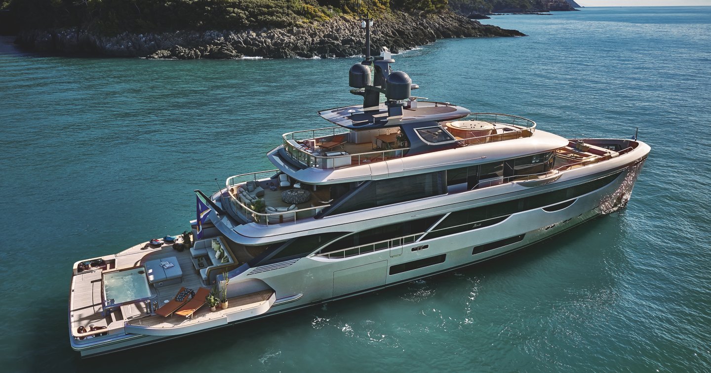 Rendering of Benetti Oasis 40M superyacht at anchor