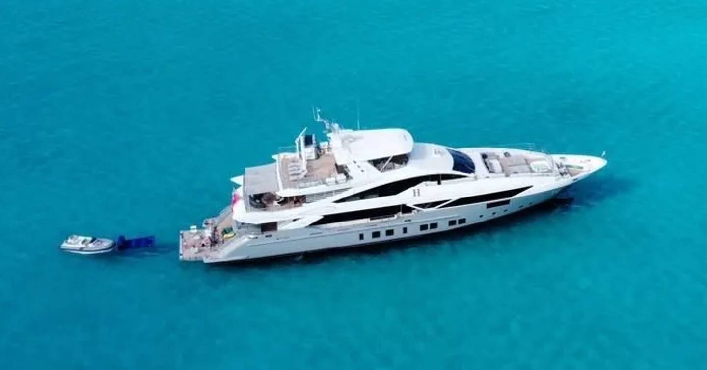 Benetti motor yacht H at anchor aerial view 