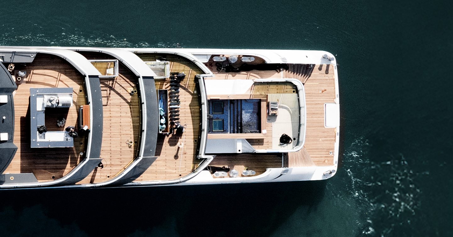 Amels superyacht Pangea at anchor aerial view 