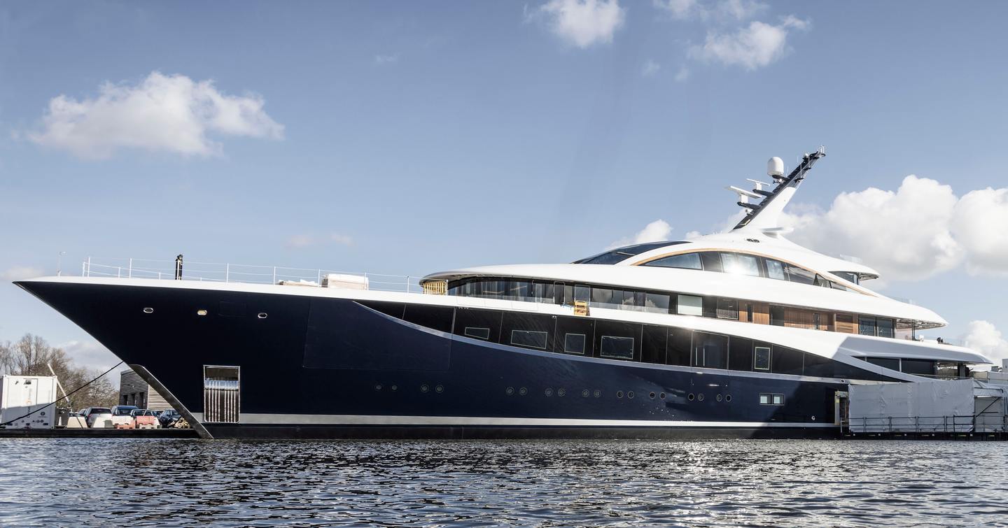 Superyacht Faith outside Feadship shipyard