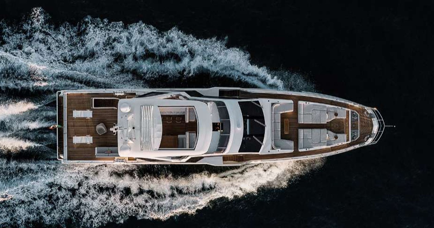 Aerial view of Superyacht Freedome under way