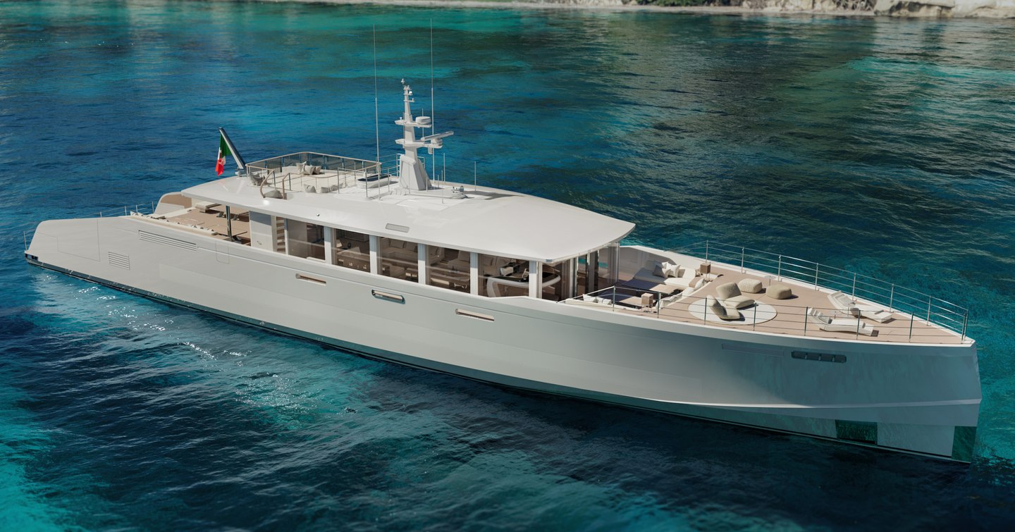 Alia Yacht Genie Blu at anchor foredeck view 